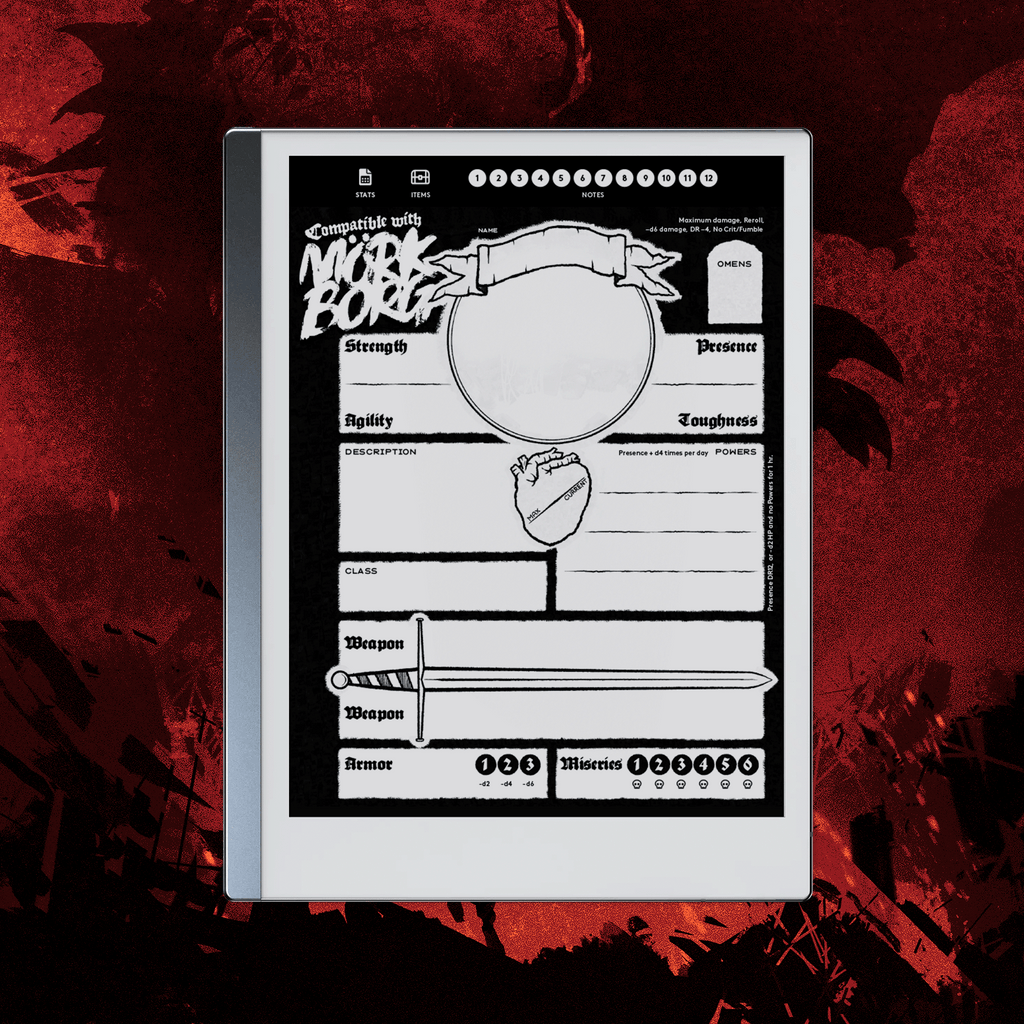 Indie RPG Character Sheets for Remarkable