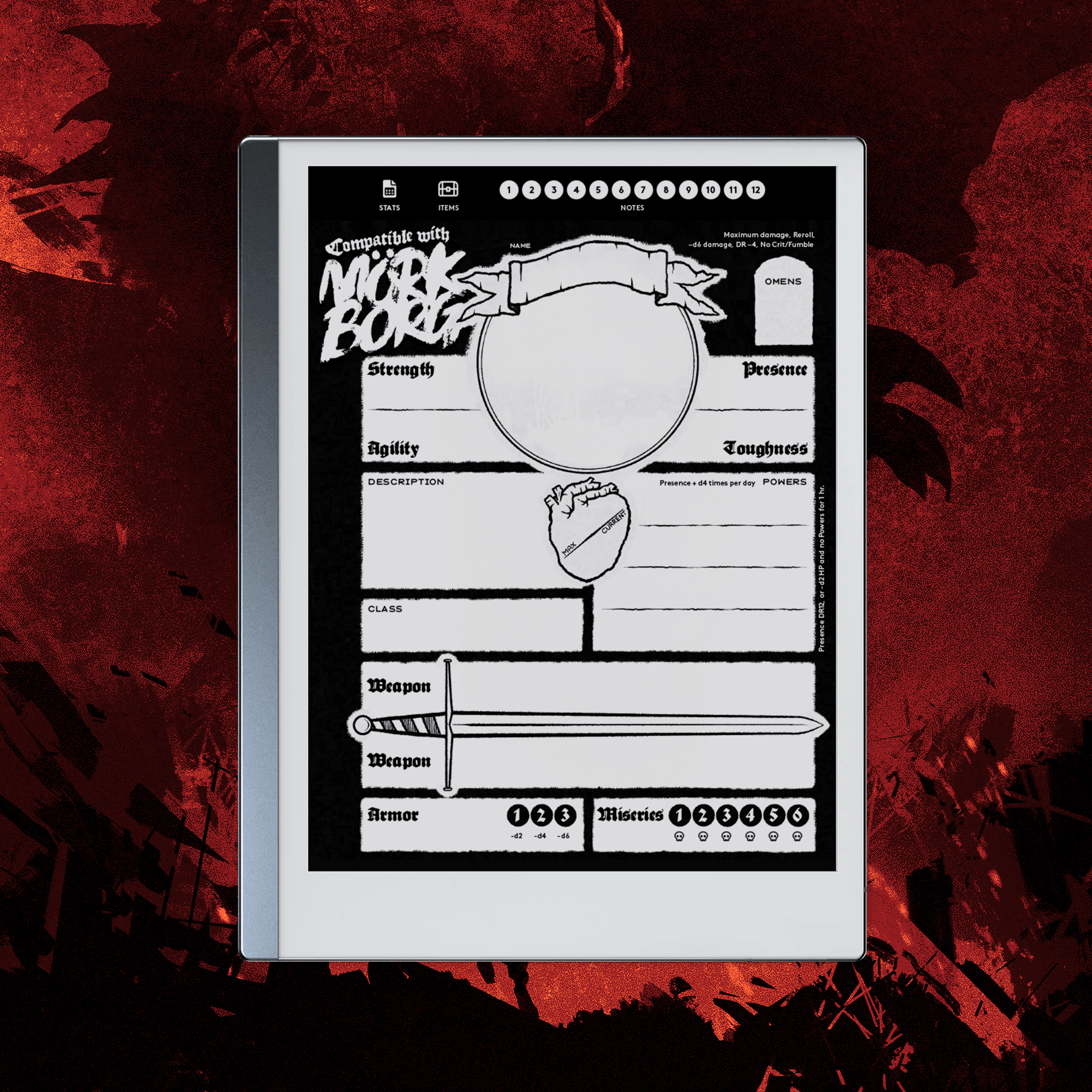 Indie RPG Character Sheets for Remarkable