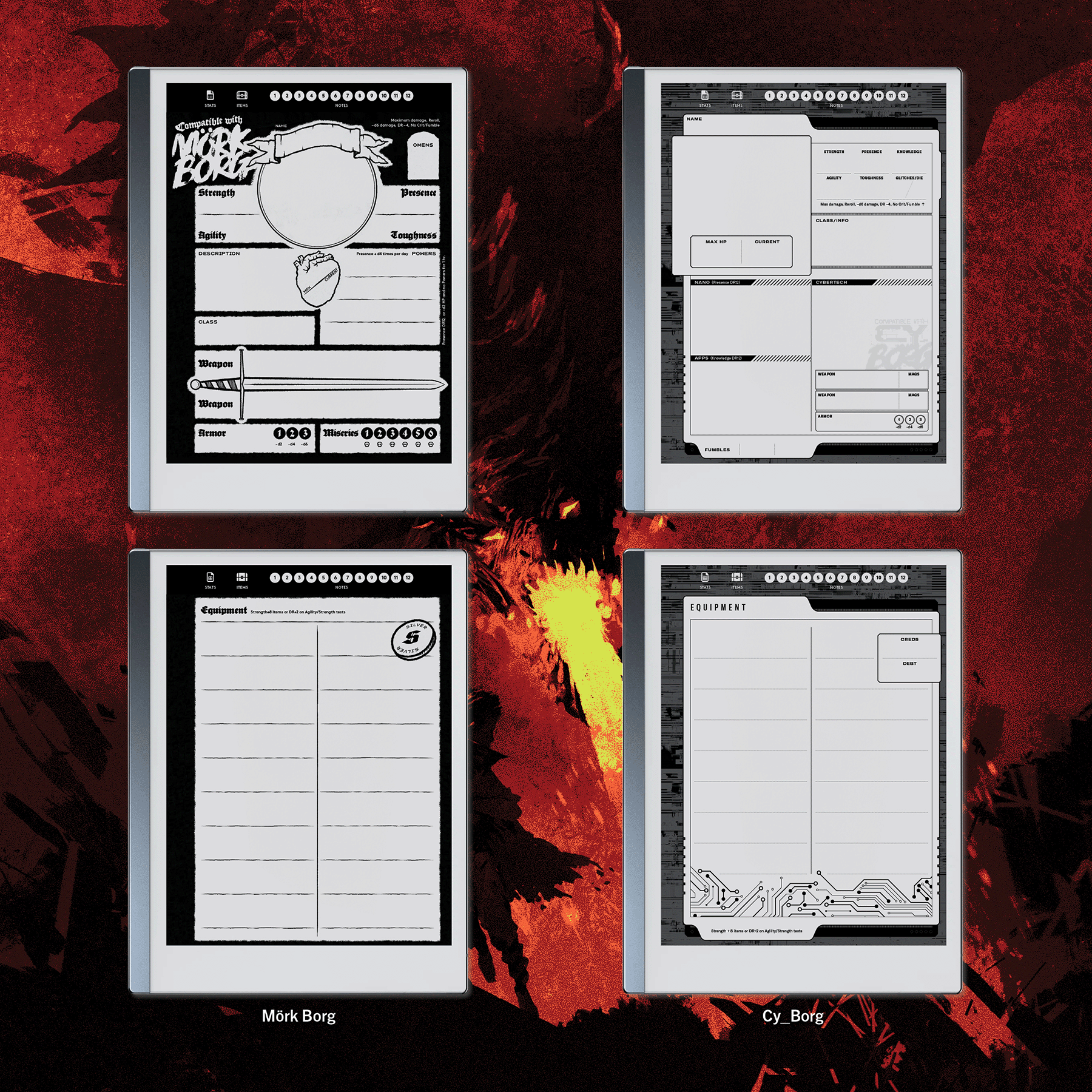 Indie RPG Character Sheets for Remarkable