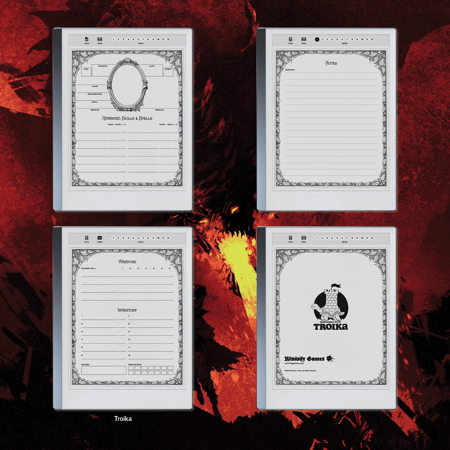 Indie RPG Character Sheets for Remarkable